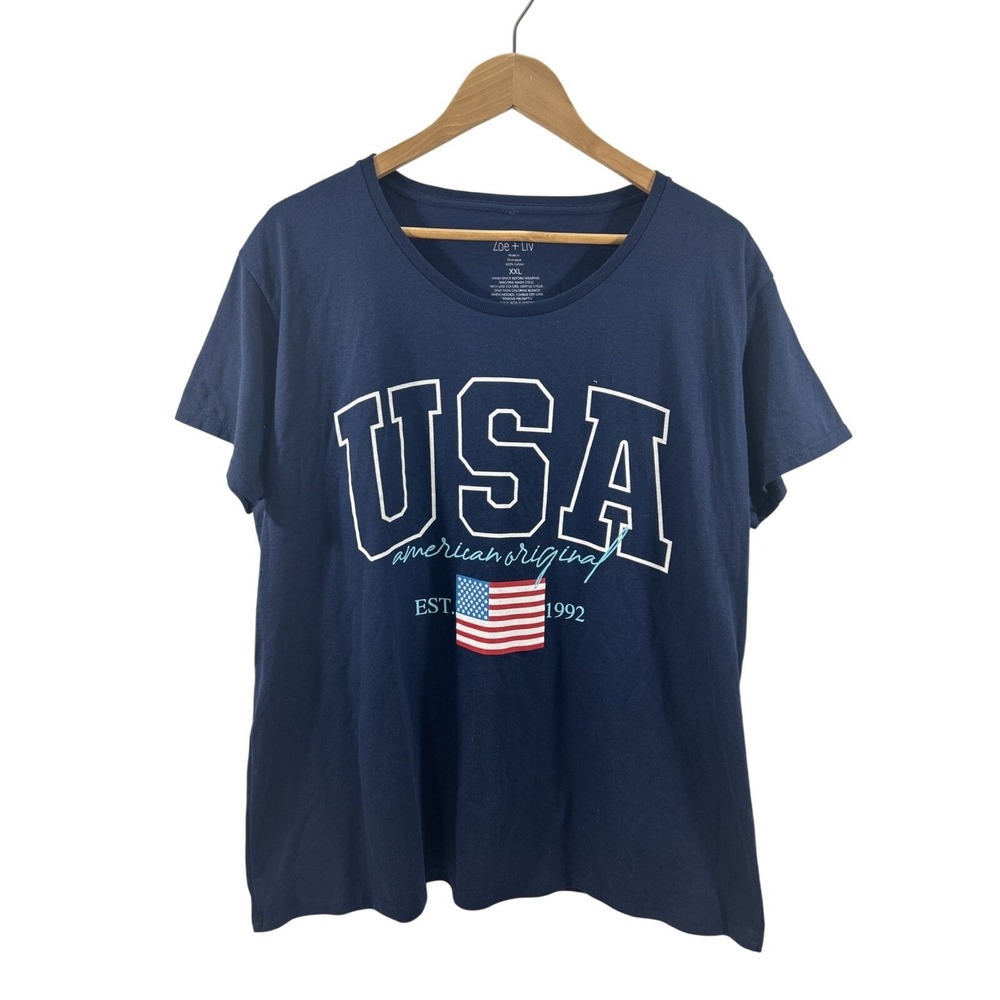 Zoe + Liv Women XXL Blue TShirt Crew Neck USA